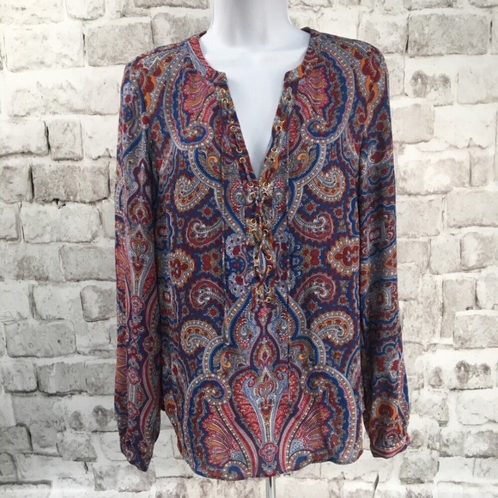 INC International Concepts Women's Size 2 Blouse Pagoda Paisley Long Sleeve NWT
